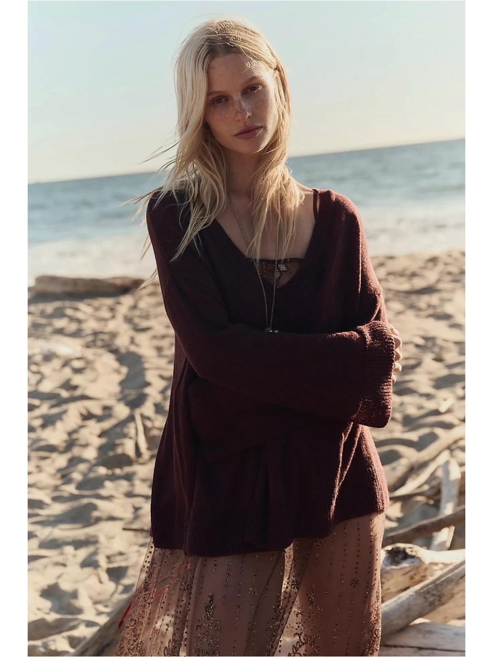 Free People Isadora Reversible Sweater Tunic in Decadent Brown Size Small NWT